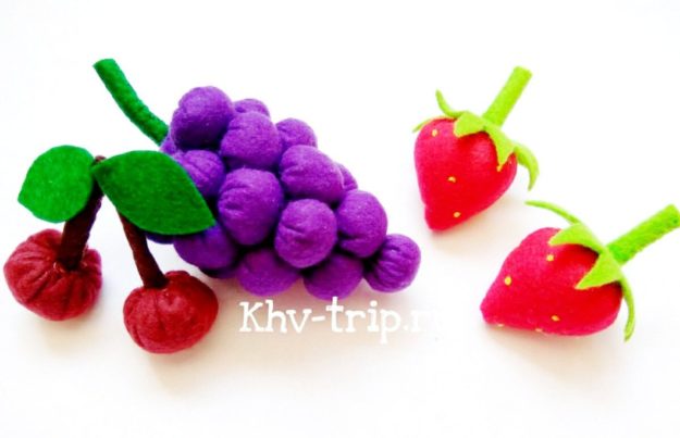 Игрушки из фетра Вишня, виноград, клубника из фетра