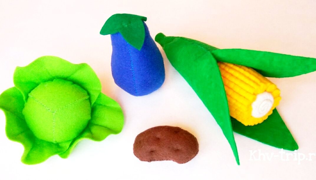 овощи из фетра выкройка капуста, кукуруза, картофель, баклажан из фетра выкройка и мастер класс